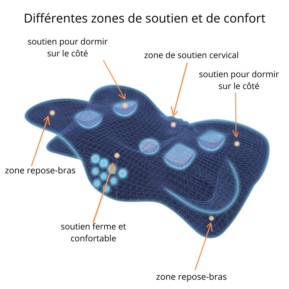 Oreiller ergonomique à mémoire de forme. Confort, soutien et sommeil réparateur